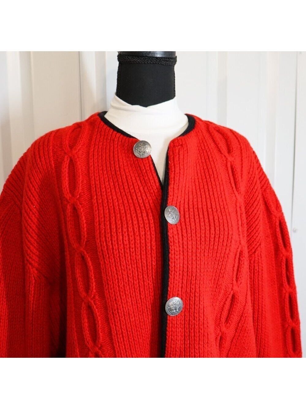 Original Obermeyer Vintage Cardigan Ski Sweater Red Button Front 1960's Large? - Picture 2 of 11